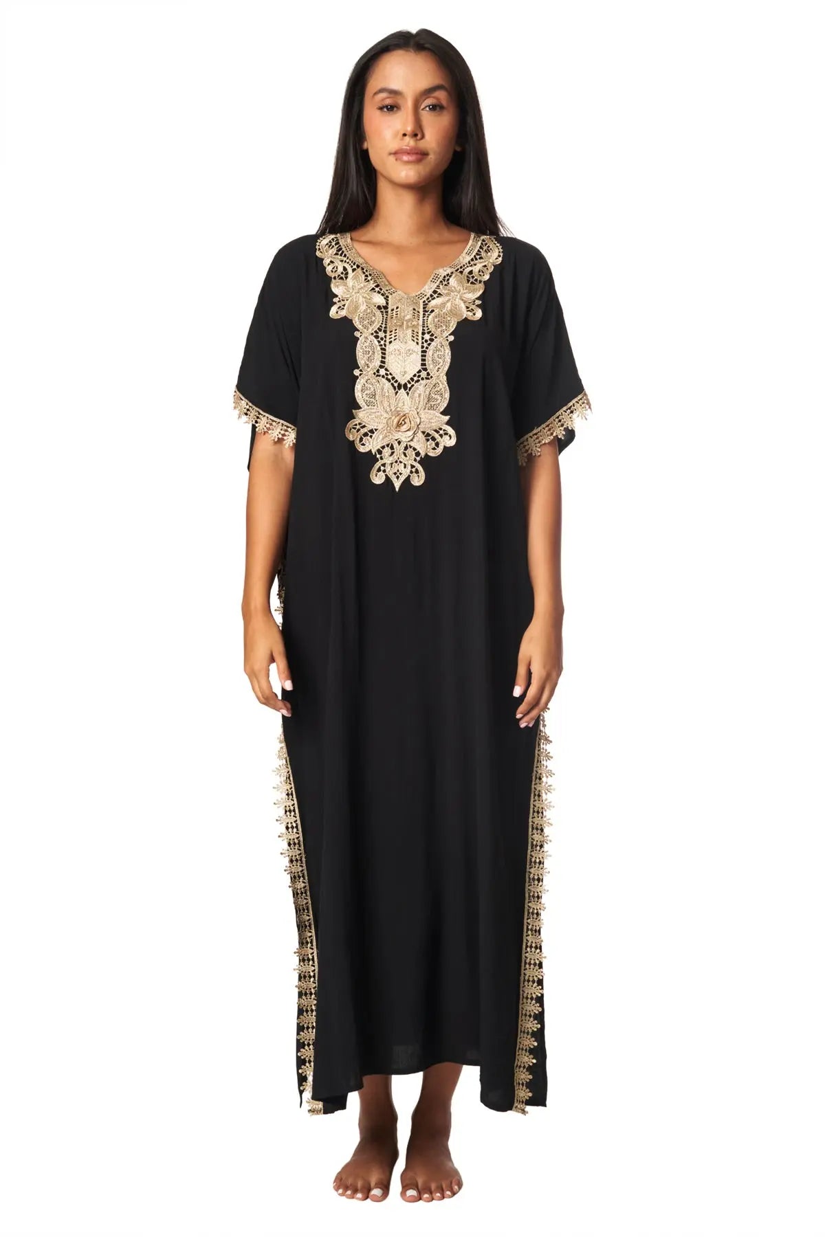 Vibelux Gold-Embroidered Luxe Kaftan