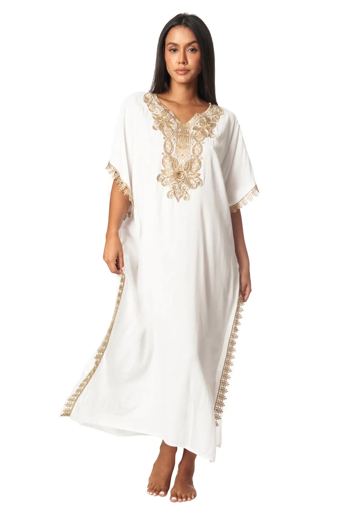 Vibelux Gold-Embroidered Luxe Kaftan