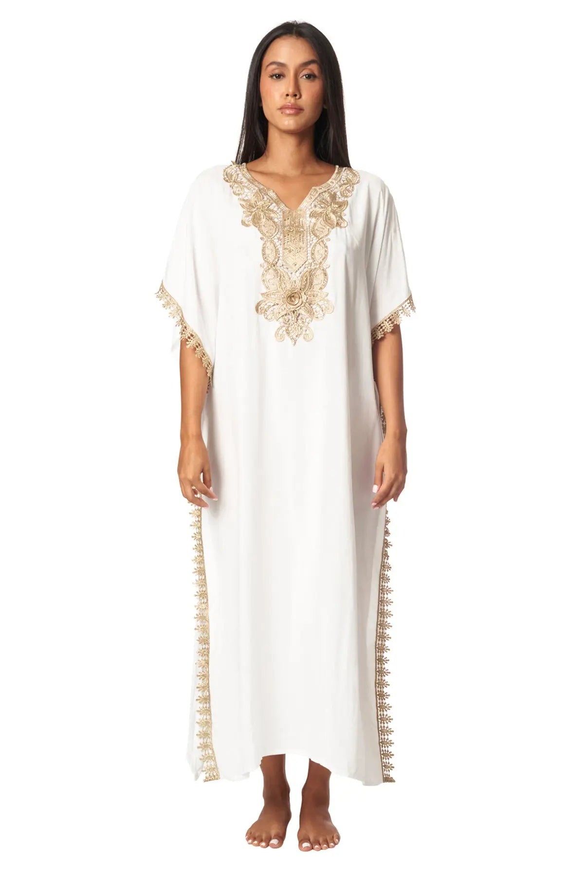 Vibelux Gold-Embroidered Luxe Kaftan