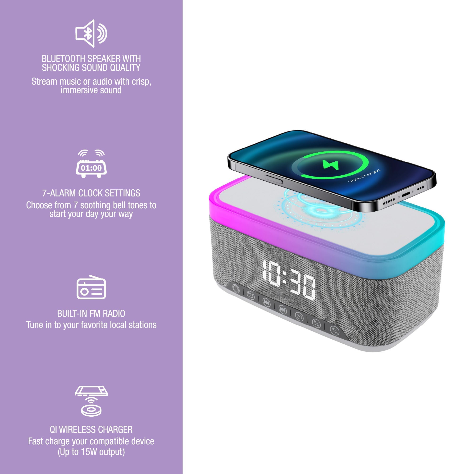 Vibelux Sip & Charge Bundle | 5-in-1 Wireless Charging Clock Speaker + Mug Warmer