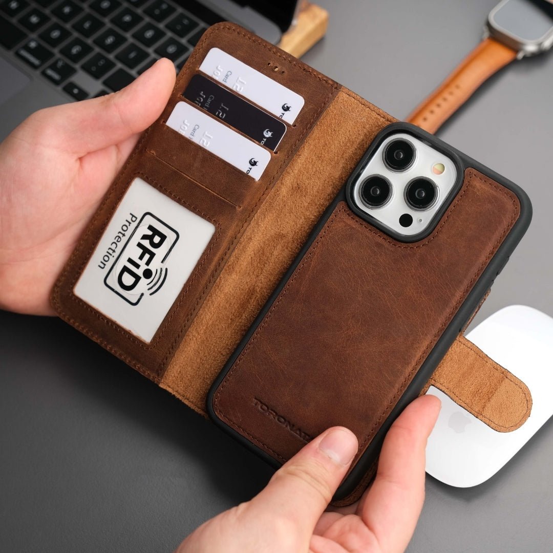 Vibelux Casper iPhone 16 Pro Max MagSafe Leather Wallet Case | RFID Protection