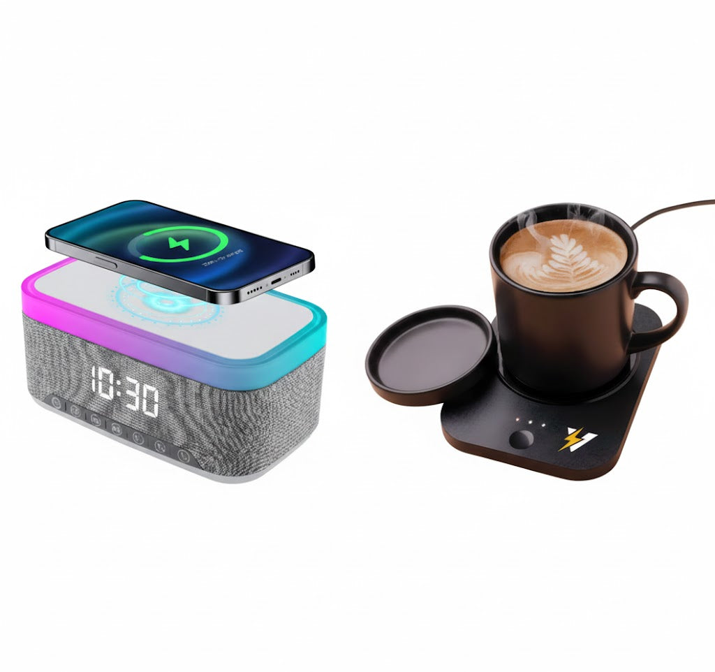Vibelux Sip & Charge Bundle | 5-in-1 Wireless Charging Clock Speaker + Mug Warmer